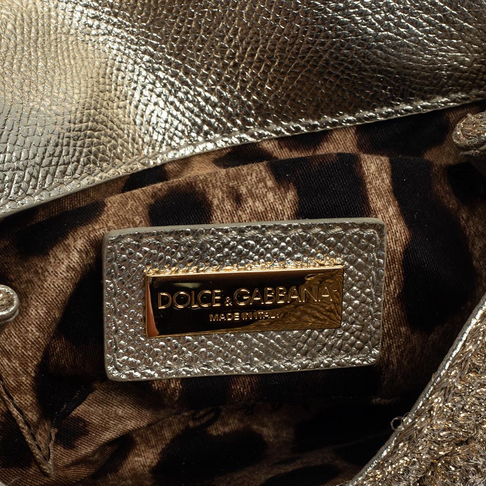 Dolce & Gabbana Beige Crochet Lurex Fabric Crossbody Bag 5