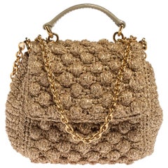 Dolce & Gabbana Beige Crochet Lurex Fabric Crossbody Bag