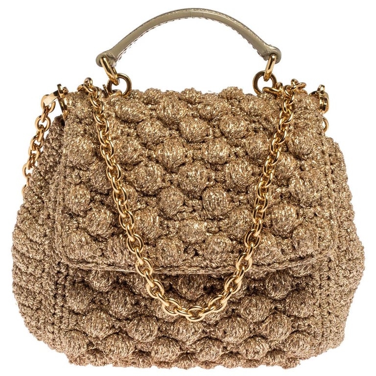 Dolce and Gabbana Beige Crochet Lurex Fabric Crossbody Bag at 1stDibs