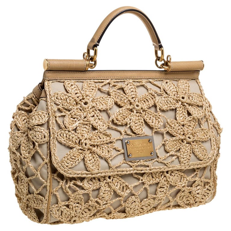 Dolce and Gabbana Beige Crochet Raffia, Large Miss Sicily Top Handle Bag at  1stDibs