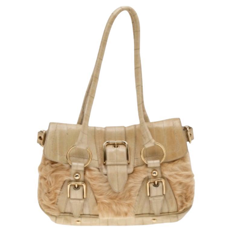 Dolce & Gabbana - Sacoche en cuir d'anguille et fourrure beige