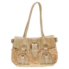 Dolce & Gabbana - Borsa in pelle di anguilla e pelliccia beige