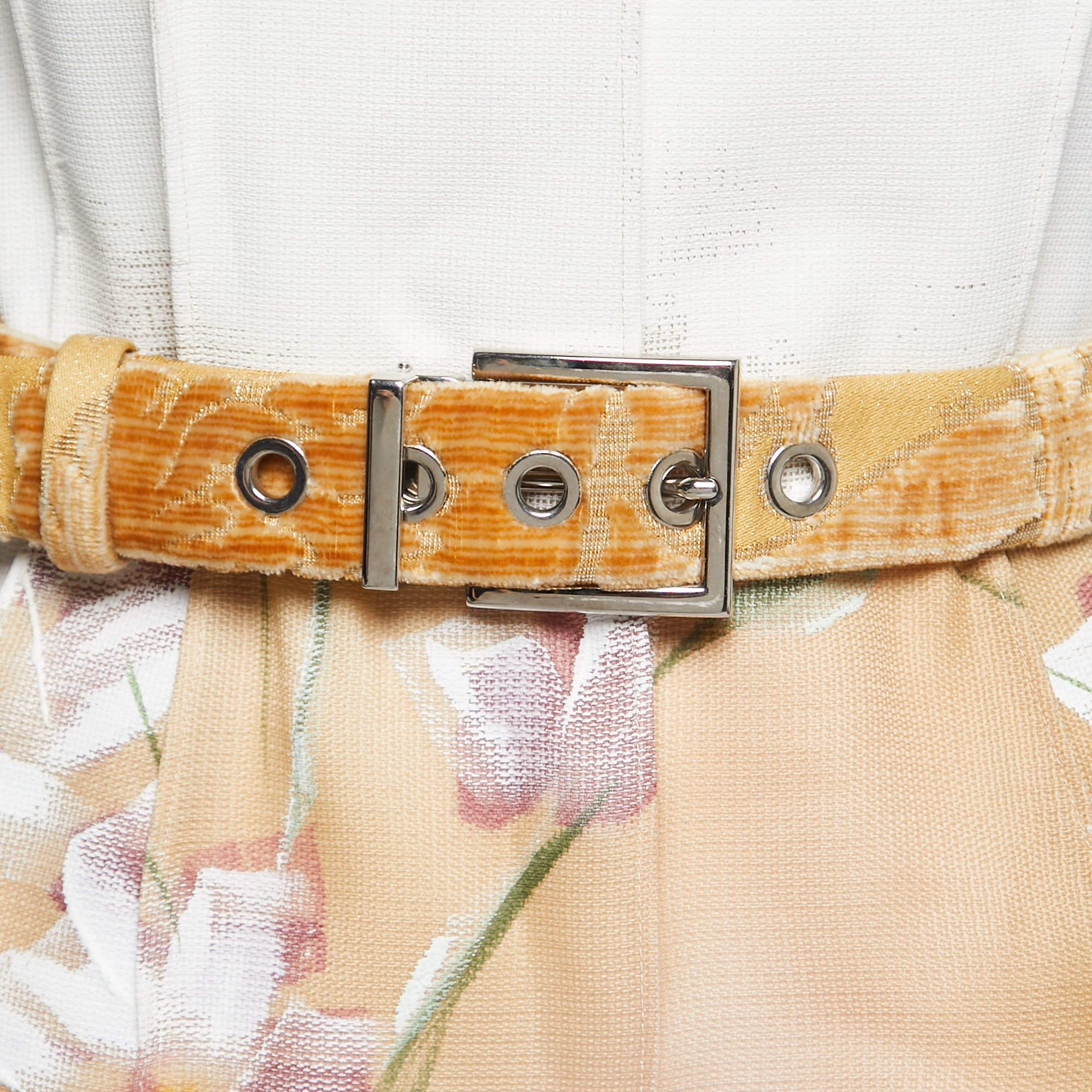 Dolce & Gabbana Beige Floral Hand Painted Canvas Limited Edition Midi Dress M In Good Condition In Dubai, Al Qouz 2