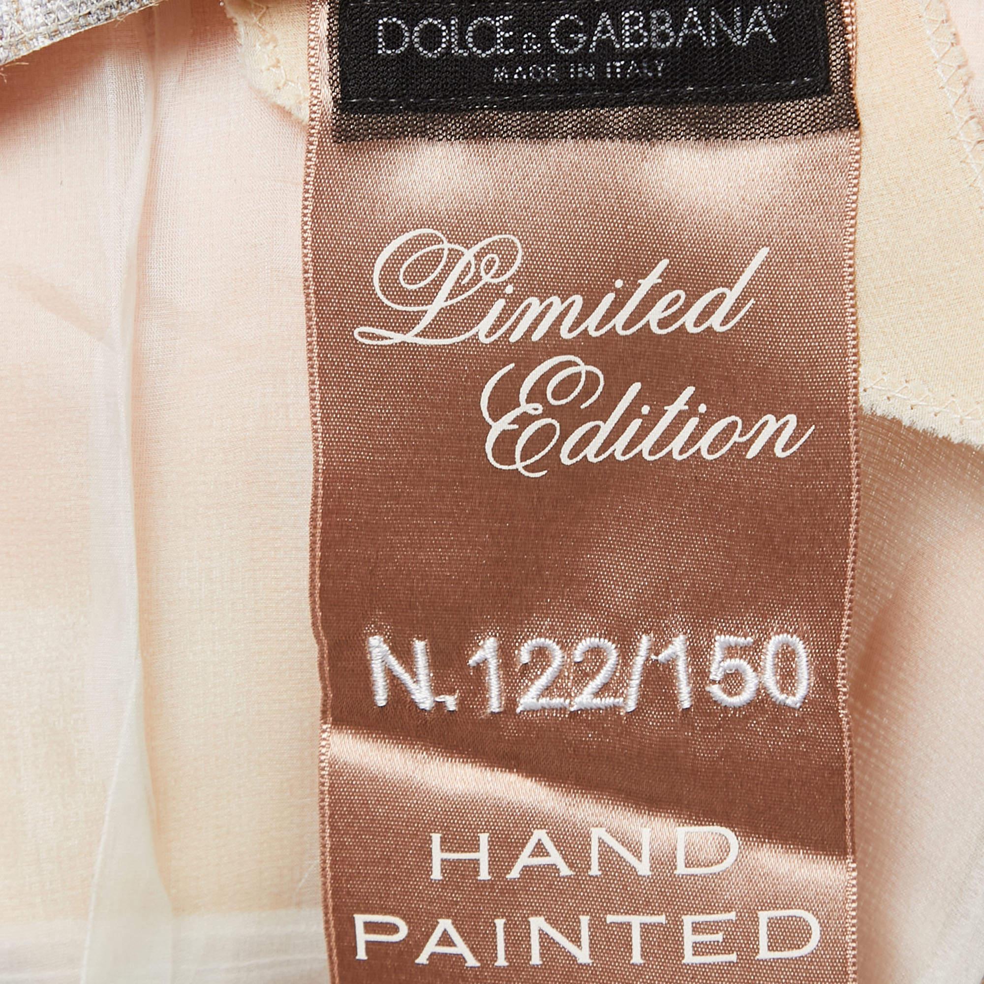 Women's Dolce & Gabbana Beige Floral Hand Painted Canvas Limited Edition Midi Dress M