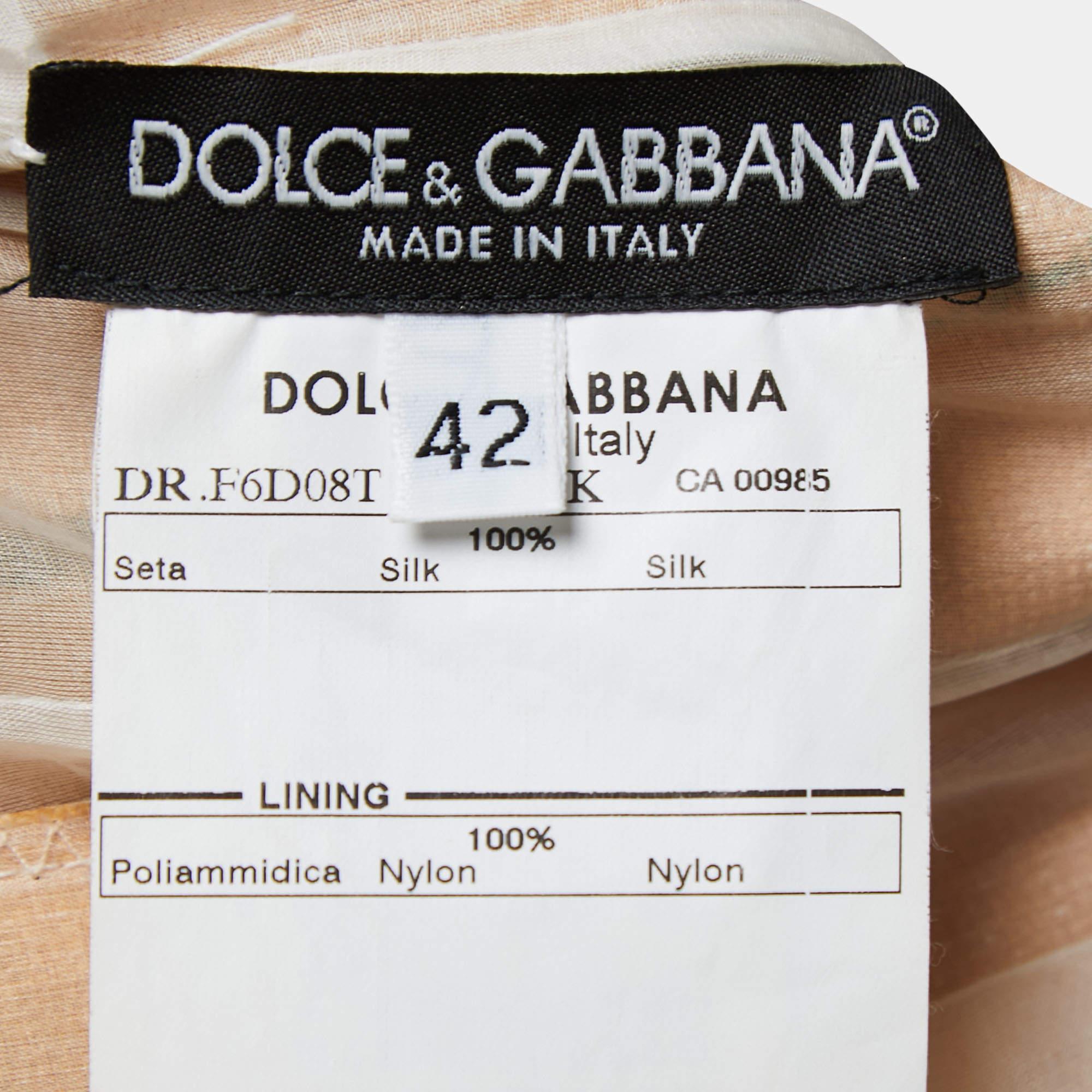 Dolce & Gabbana Beige Floral Hand Painted Canvas Limited Edition Midi Dress M For Sale 1