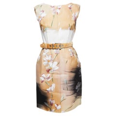 Dolce & Gabbana Beige Floral Hand Painted Canvas Limited Edition Midi Dress M