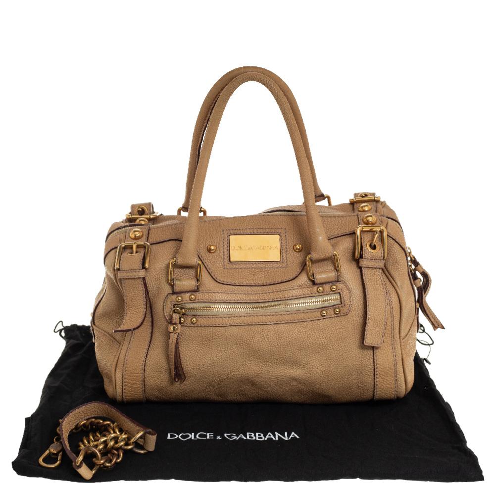 Dolce & Gabbana Miss Easy Way Boston Tasche aus beigefarbenem genarbtem Leder 7