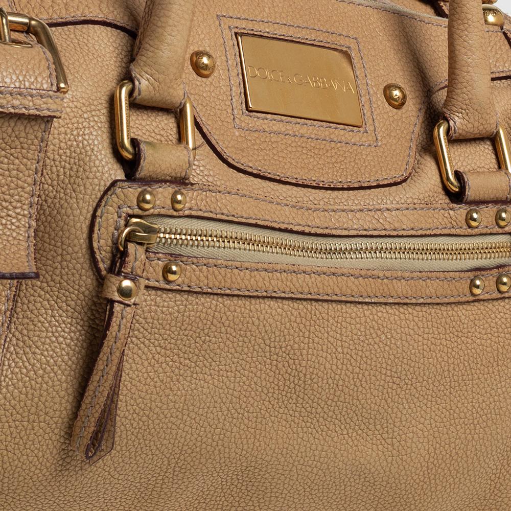 Dolce & Gabbana Miss Easy Way Boston Tasche aus beigefarbenem genarbtem Leder 1