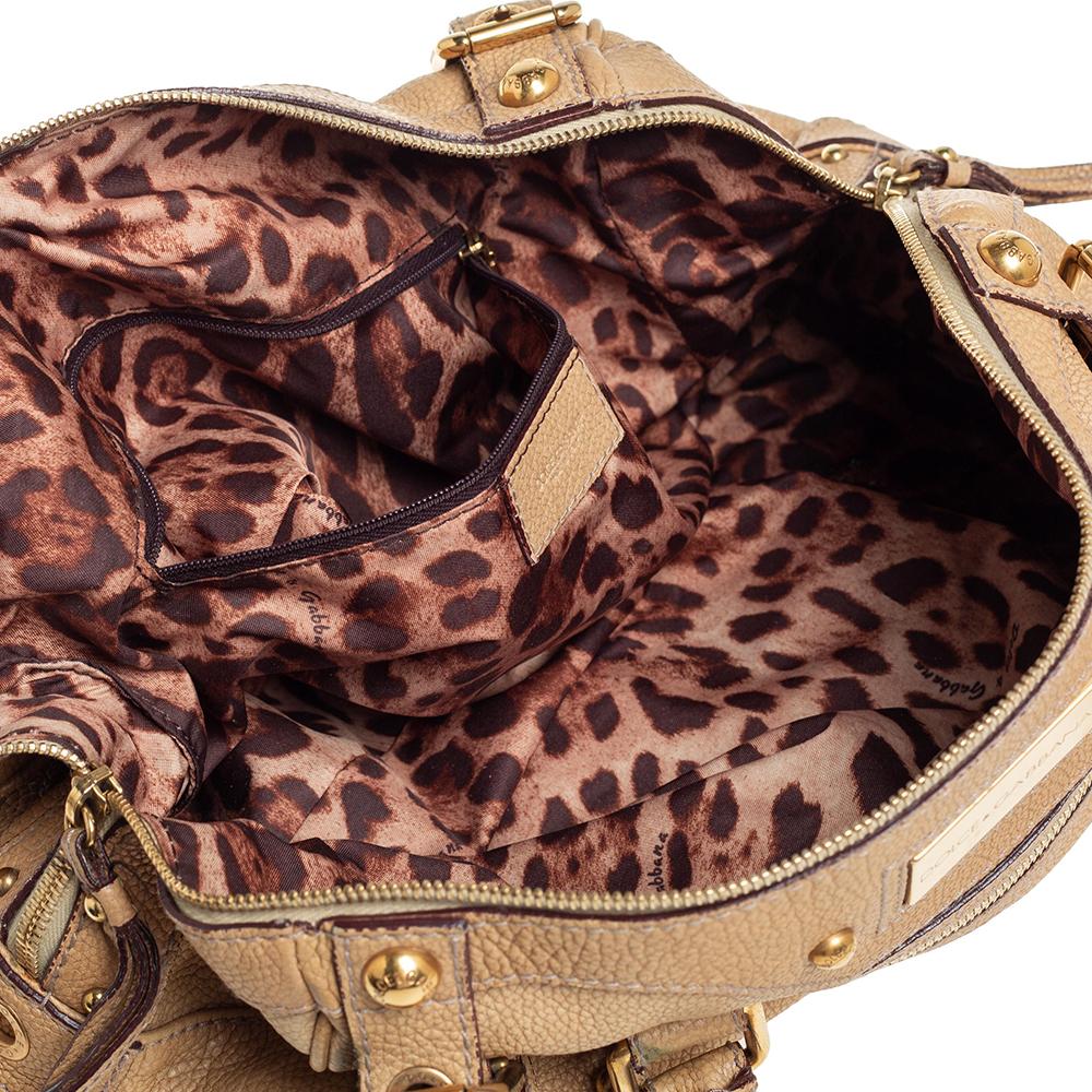 Dolce & Gabbana Miss Easy Way Boston Tasche aus beigefarbenem genarbtem Leder 3