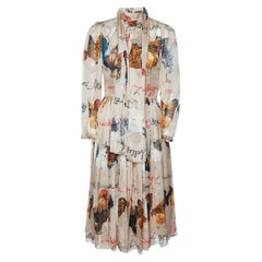 Dolce 
Gabbana Beige Hen Print Silk Midi Dress S