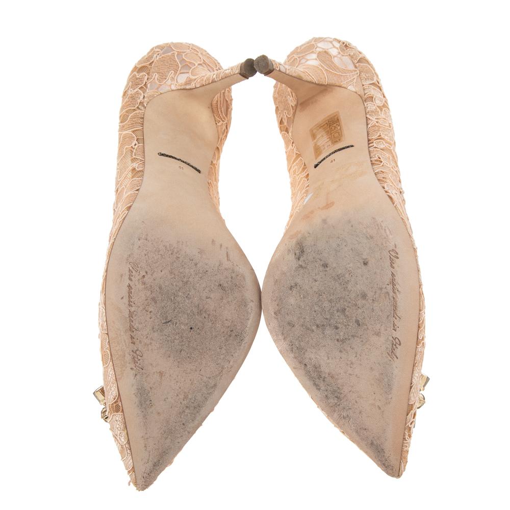 Dolce & Gabbana Beige Lace Bellucci Crystal Embellished Pumps Size 41 3