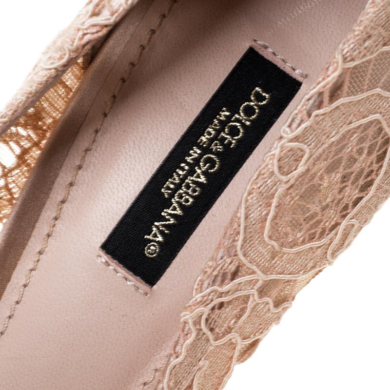 Dolce & Gabbana Beige Lace Belluci Embellished Pointed Toe Pumps Size 38 1