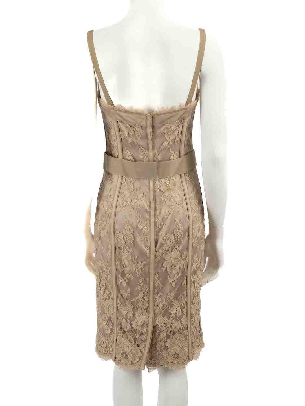 Dolce & Gabbana Beige Lace Boned Midi Dress Size M In New Condition For Sale In London, GB