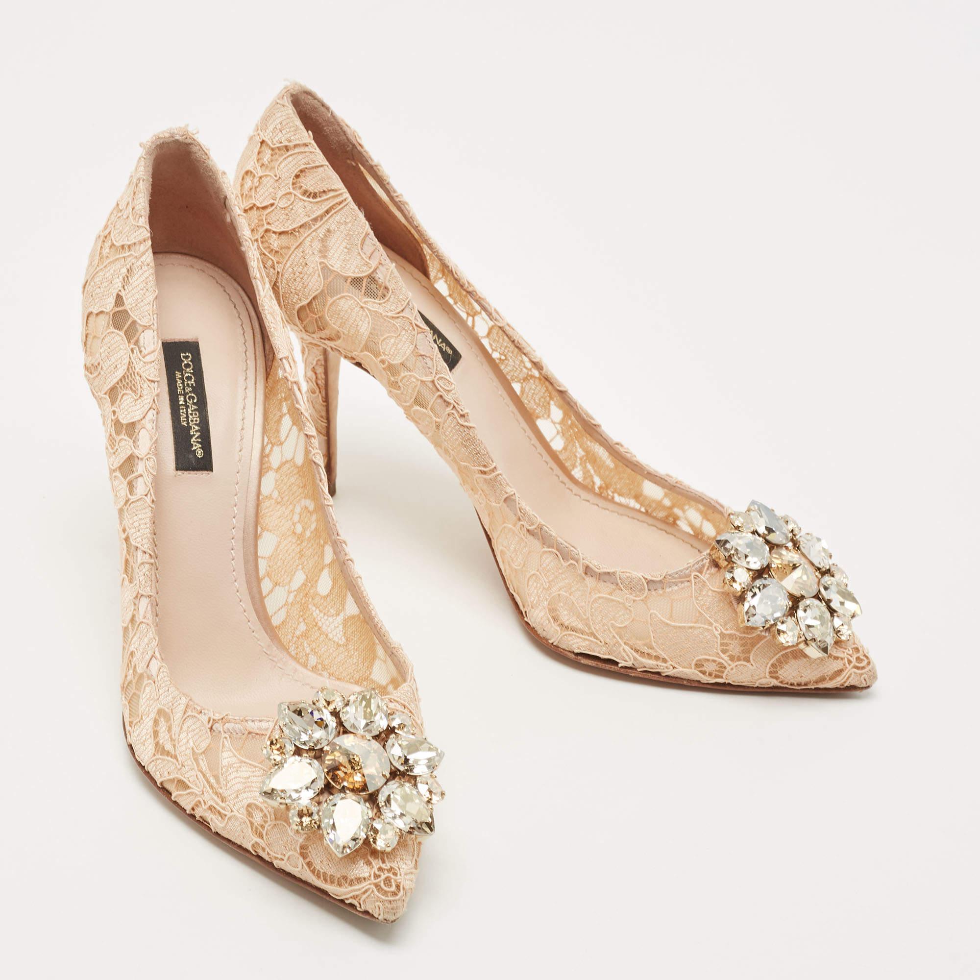 These Dolce & Gabbana lace pumps in beige are meant to last you season after season. They have a comfortable fit and high-quality finish.

Includes: Original Dustbag, Original Box, invoice