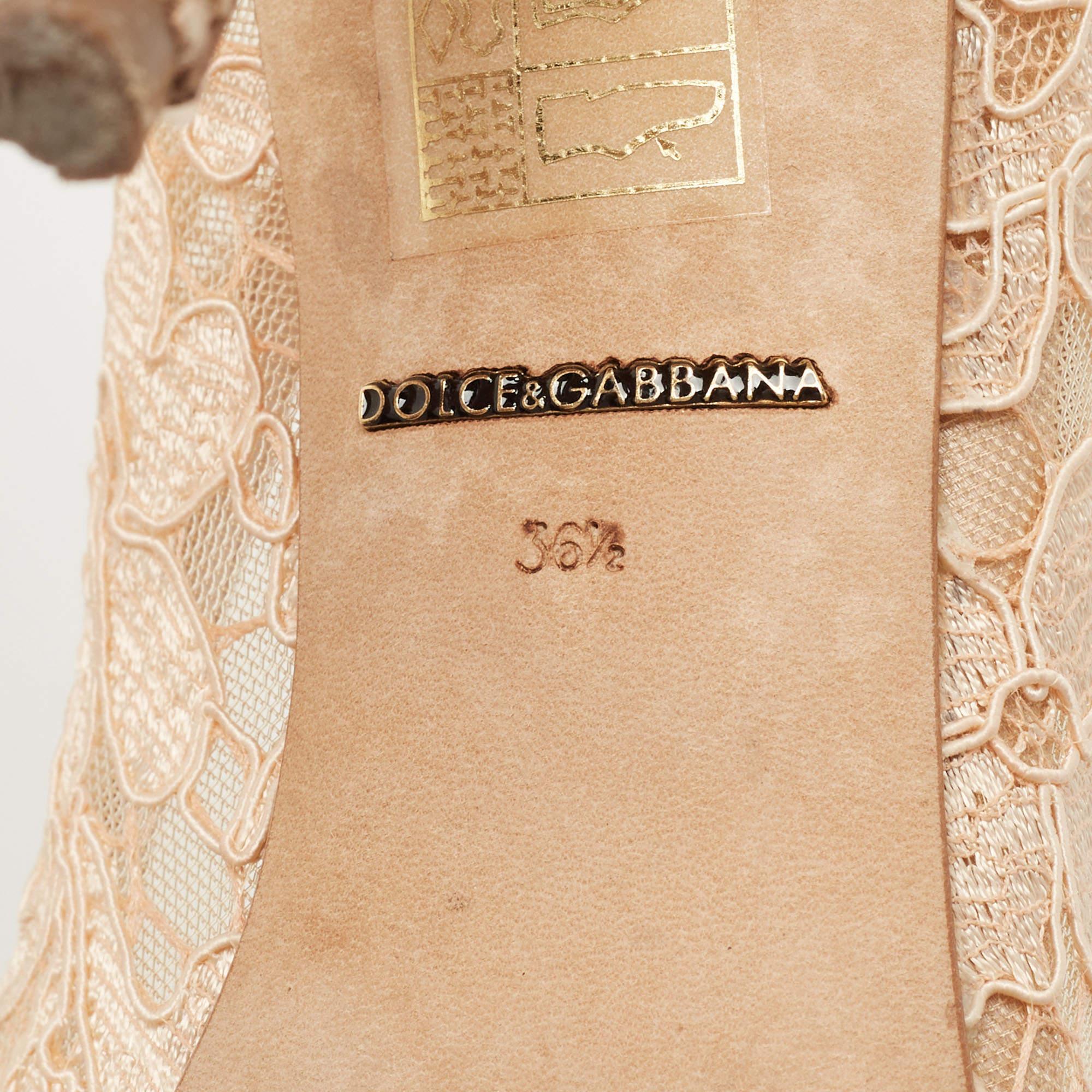 Dolce & Gabbana Beige Lace Crystal Embellished Bellucci Pumps Size 36.5 4