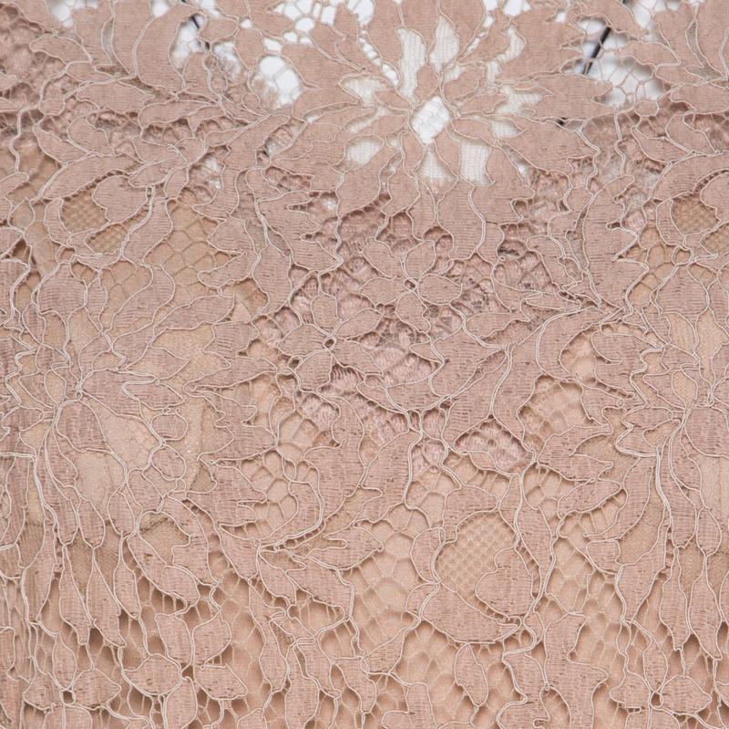 Women's Dolce & Gabbana Beige Lace Detail Full Sleeve Sheath Dress M