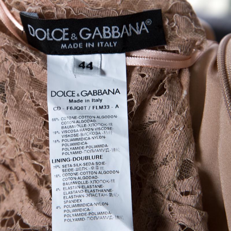Dolce & Gabbana Beige Lace Detail Full Sleeve Sheath Dress M 1