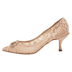 Dolce & Gabbana Beige Lace DG Amore Pointed Toe Pumps Size 40