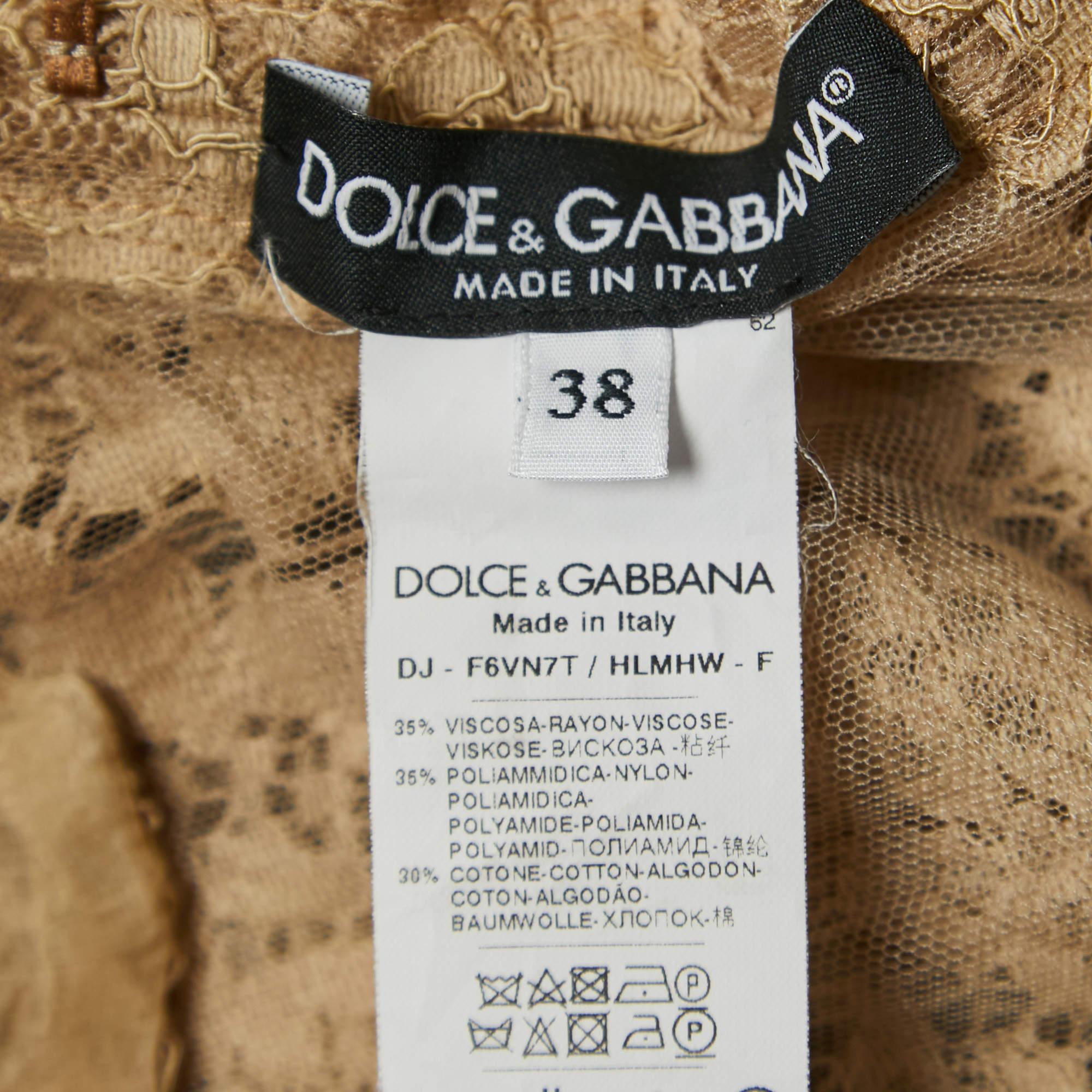 Dolce & Gabbana Beige Lace Elasticized Waist Sleeveless Jumpsuit S For Sale 1