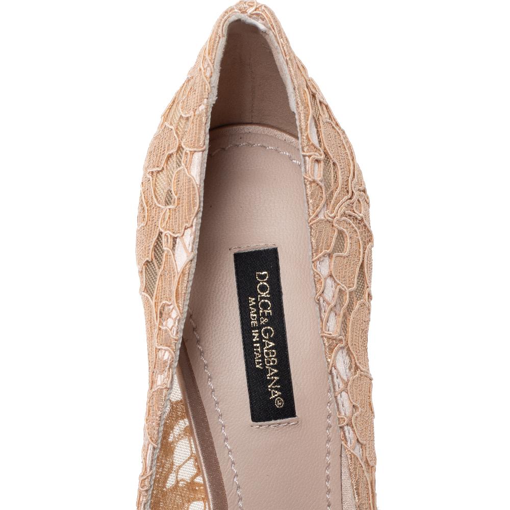 Dolce & Gabbana Beige Lace Jeweled Embellishment Pointed Toe Pumps Size 36 2