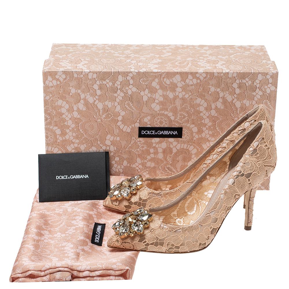 Dolce & Gabbana Beige Lace Jeweled Embellishment Pointed Toe Pumps Size 36 4
