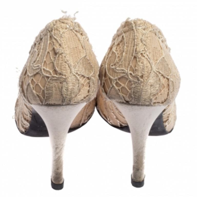 Dolce & Gabbana Beige Lace Peep Toe Pumps Size 37.5 1