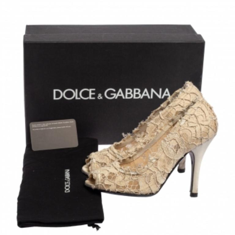 Dolce & Gabbana Beige Lace Peep Toe Pumps Size 37.5 4