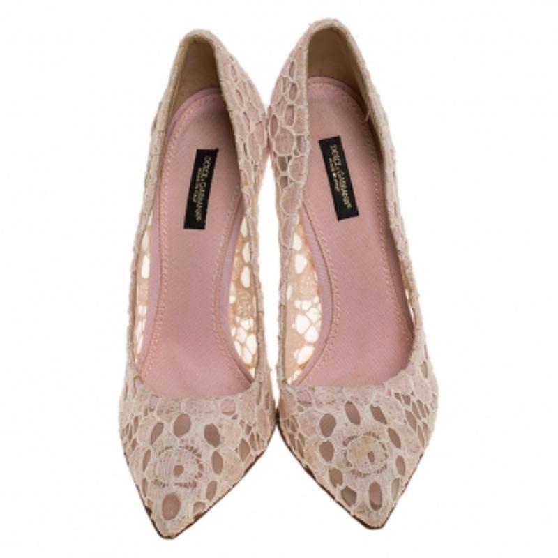 Dolce & Gabbana Beige, Pompe a Punta in Pizzo Taglia 38 1