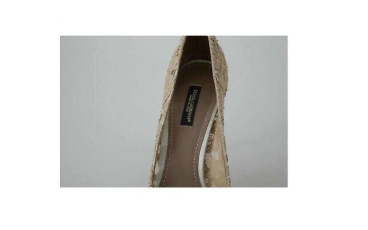 Dolce & Gabbana Beige Lace Pumps Heels Shoes Jewel Crystals Floral Leather In New Condition In WELWYN, GB