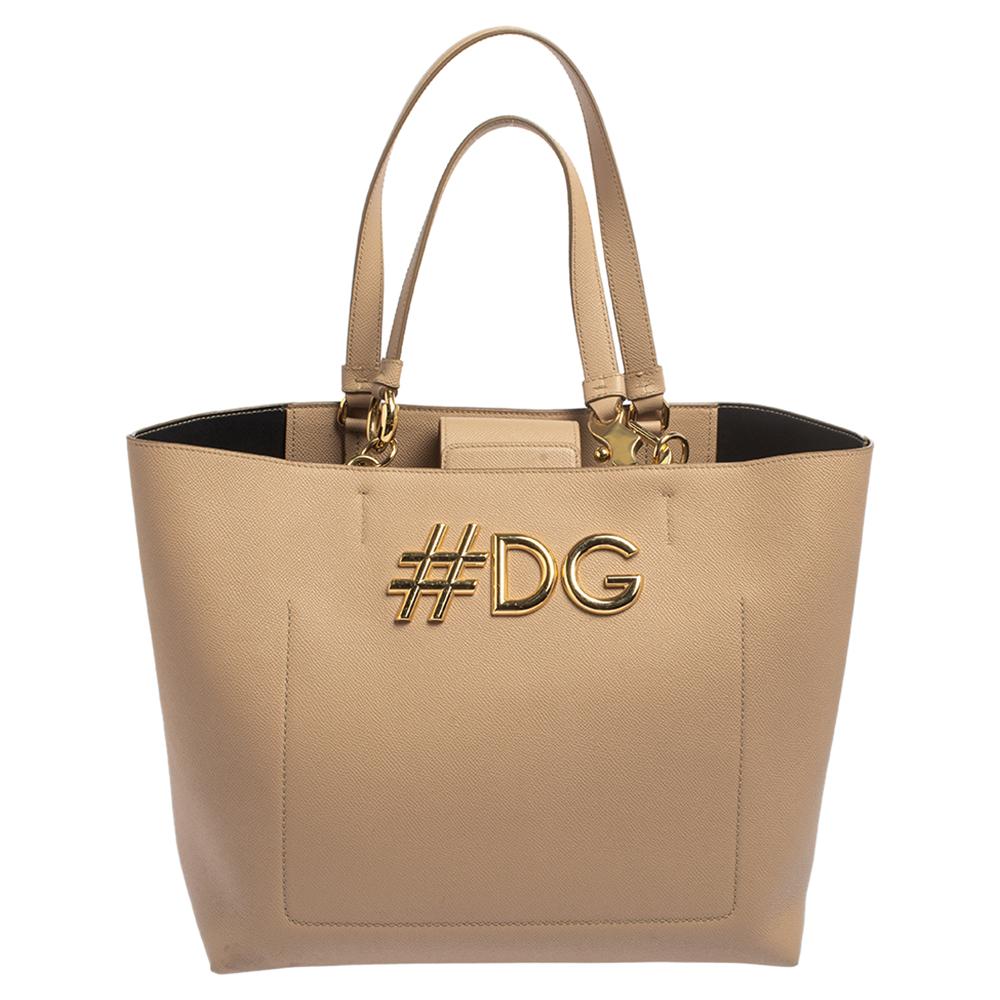 Dolce & Gabbana Beige Leather Beatrice Tote