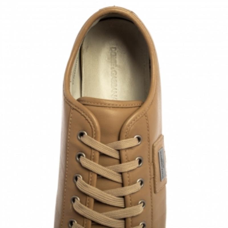Men's Dolce & Gabbana Beige Leather Cap Toe Low Top Sneakers Size 45 For Sale
