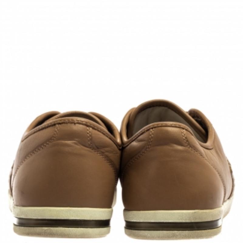 Dolce & Gabbana Beige Leather Cap Toe Low Top Sneakers Size 45 For Sale 1