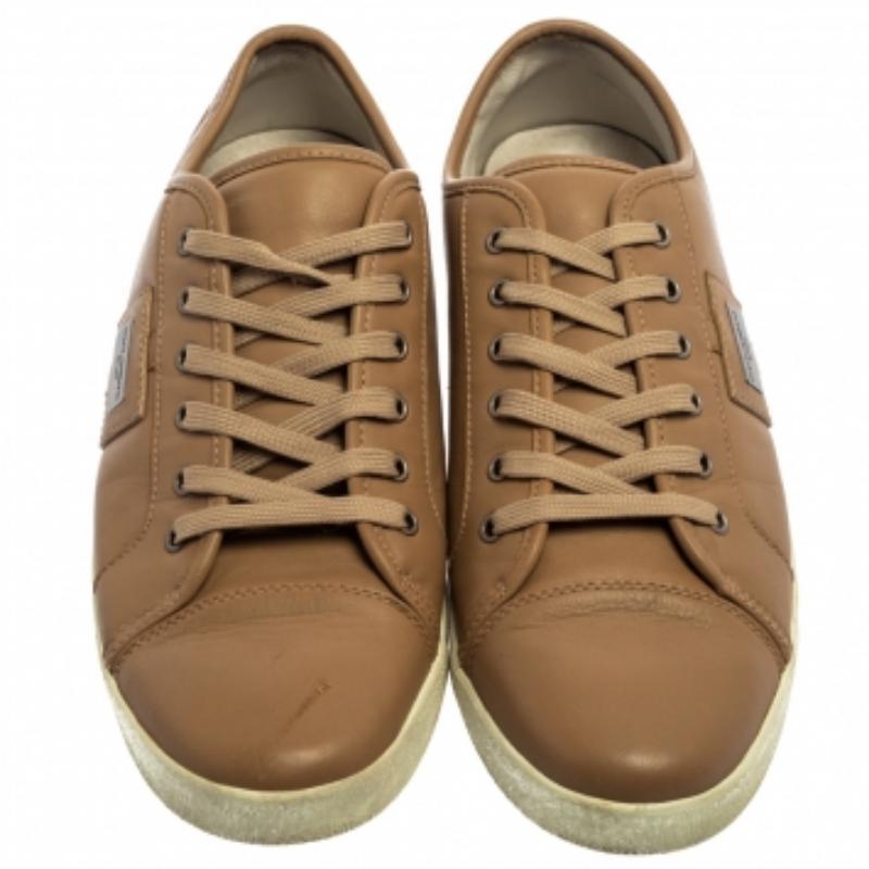 Dolce & Gabbana Beige Leather Cap Toe Low Top Sneakers Size 45 For Sale 3