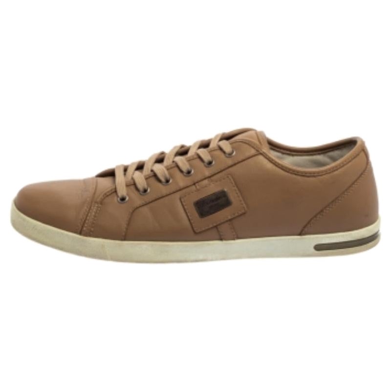 Dolce & Gabbana - Scarpe da ginnastica basse in pelle beige con punta a cappuccio Taglia 45
