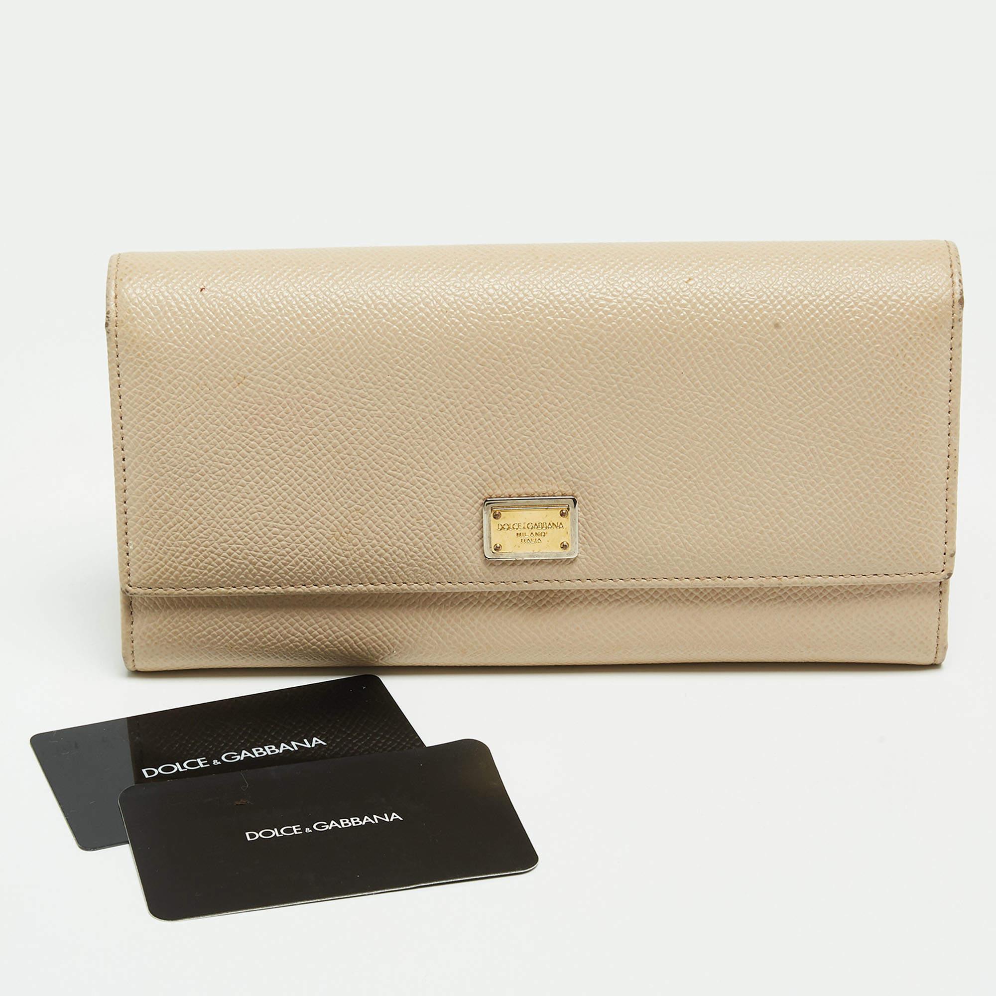 Dolce & Gabbana Beige Leather Dauphine Flap Continental Wallet For Sale 6
