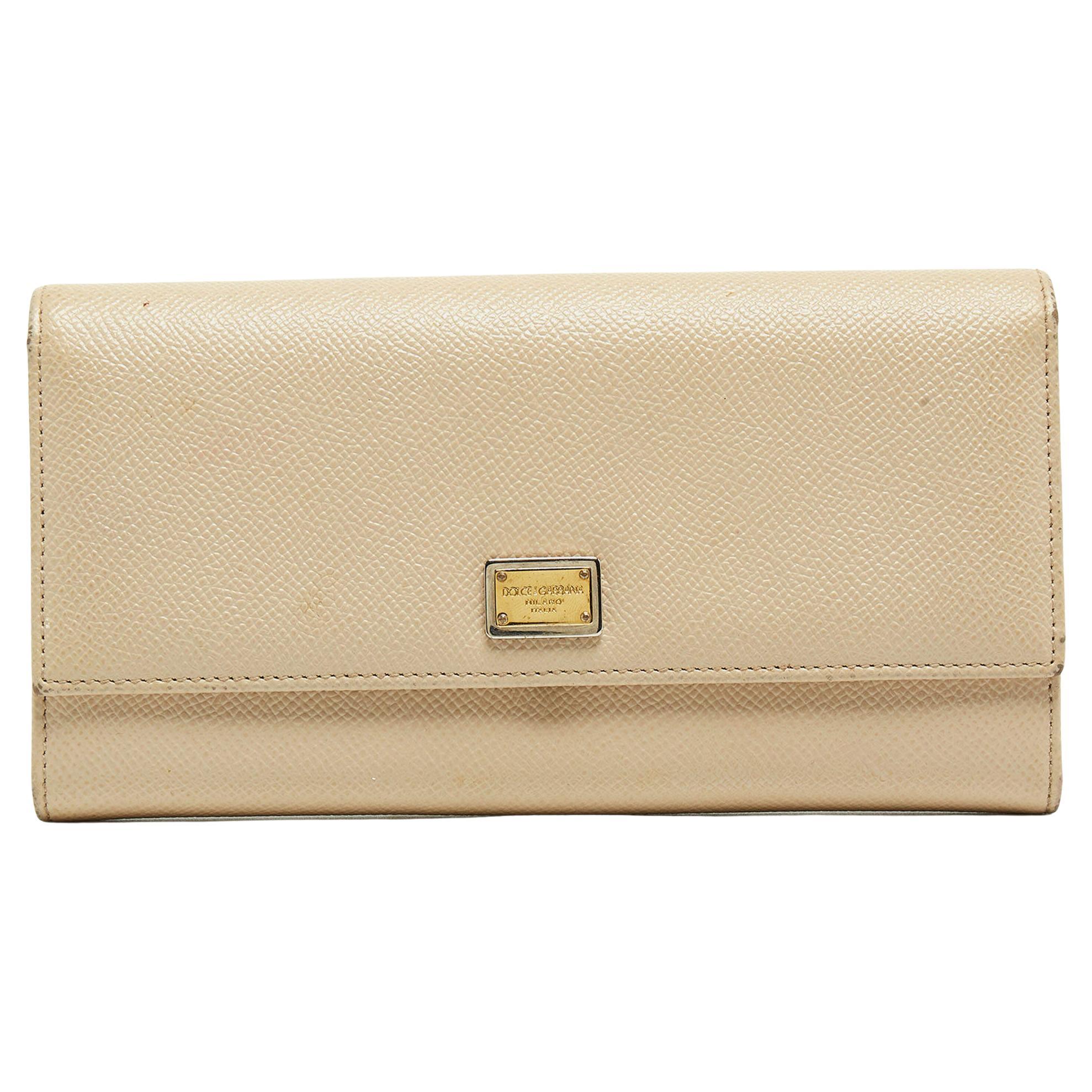 Dolce & Gabbana Beige Leather Dauphine Flap Continental Wallet For Sale