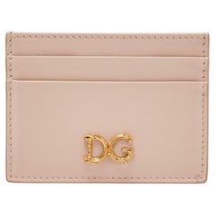 Dolce & Gabbana Porte-cartes en cuir beige avec logo en cristal DG