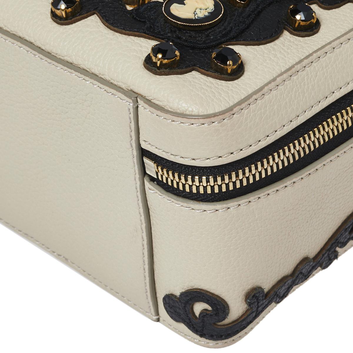 Dolce & Gabbana Beige Leather Embellished Large Rosaria Box Top Handle Bag 3