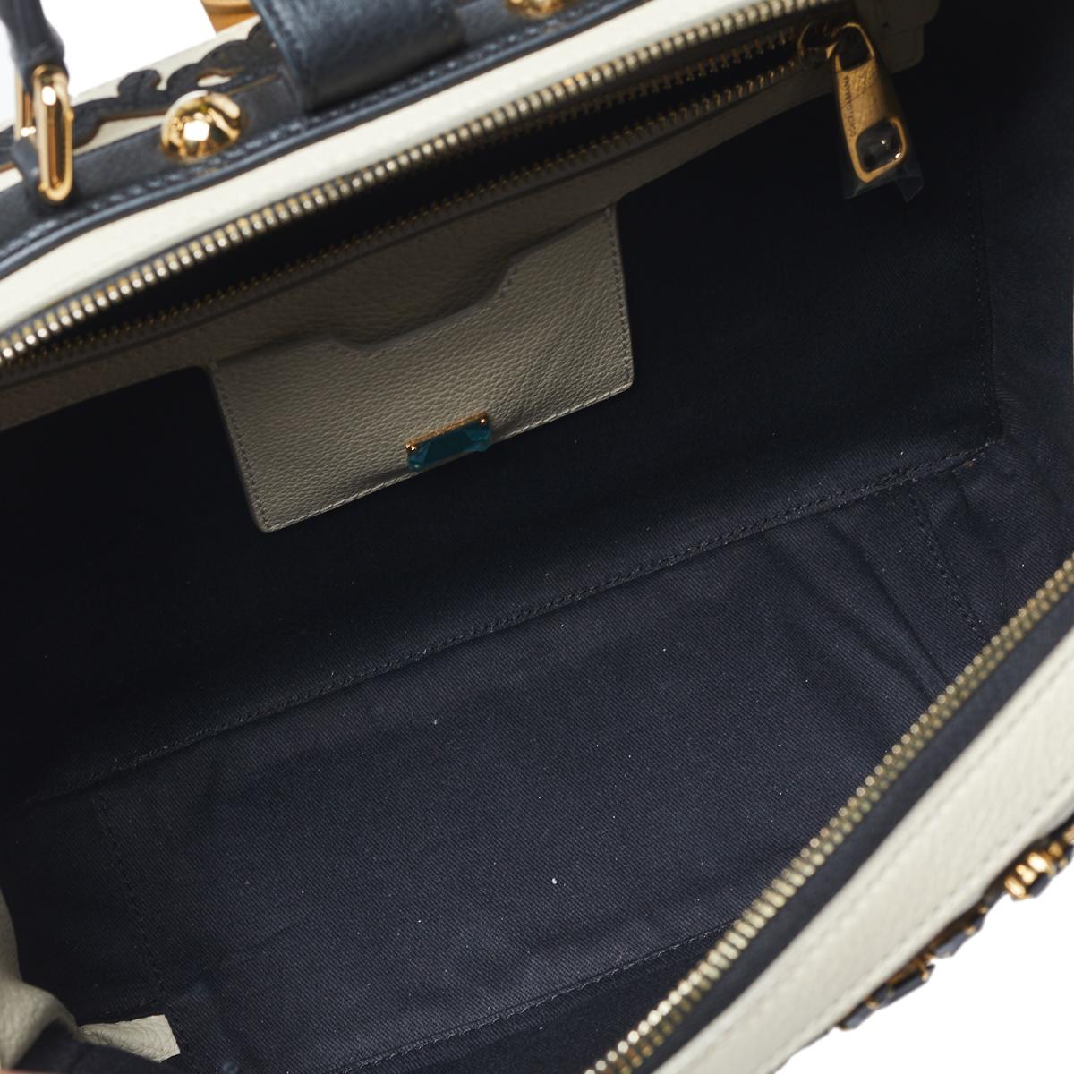 Dolce & Gabbana Beige Leather Embellished Large Rosaria Box Top Handle Bag 2