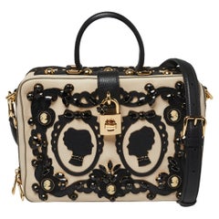 Dolce & Gabbana Beige Leather Embellished Large Rosaria Box Top Handle Bag