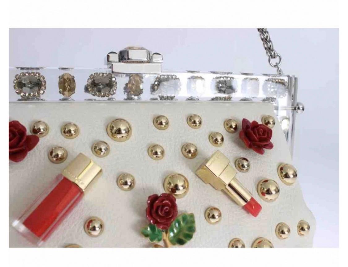 Dolce & Gabbana beige leather handbag VANDA shoulder clutch In New Condition In WELWYN, GB