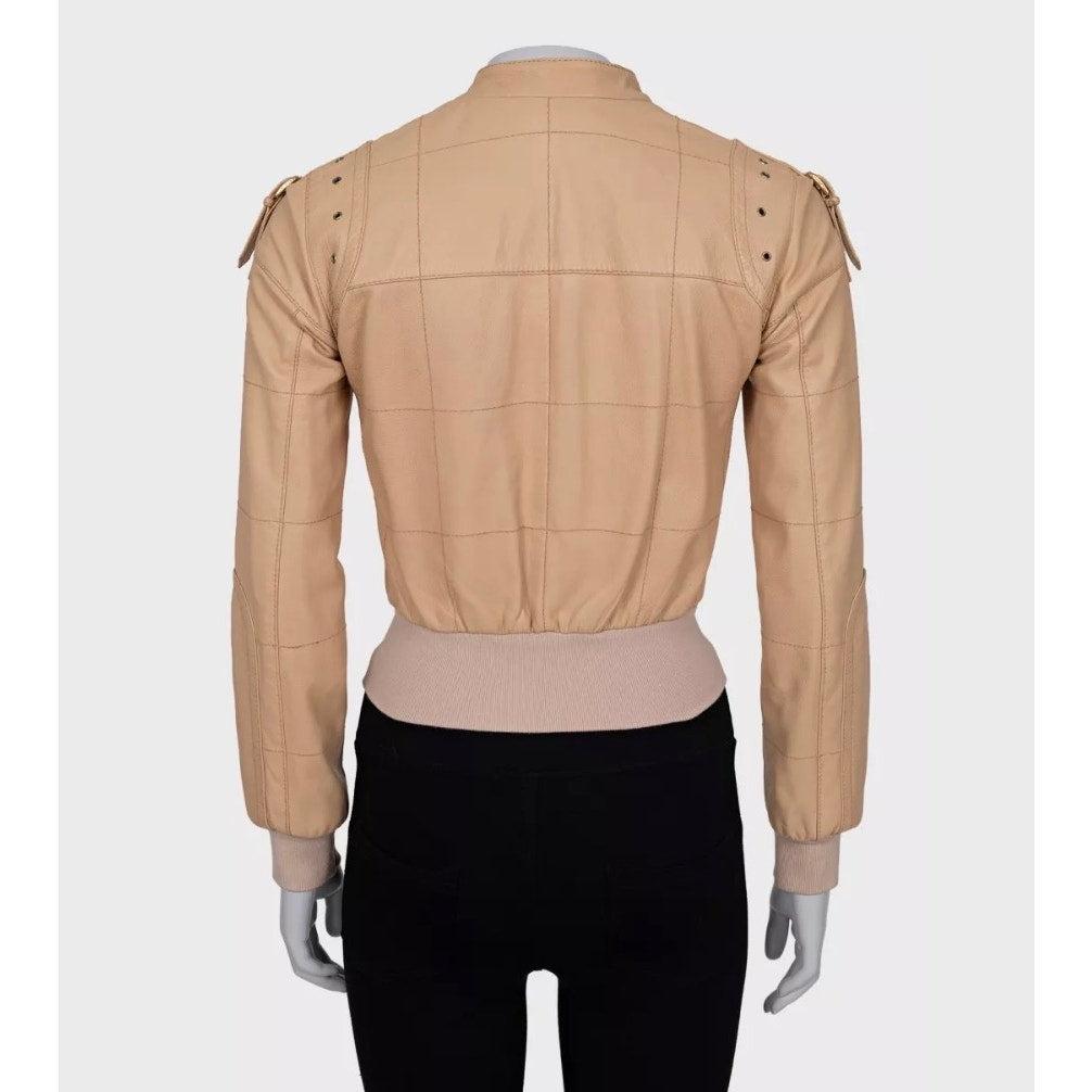 Dolce & Gabbana Beige Leather Jacket - Size XS (IT38) In Good Condition For Sale In Krakow, PL