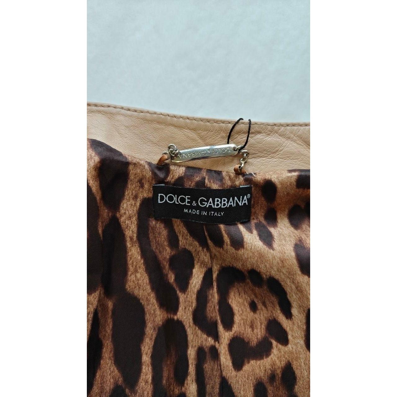 Dolce & Gabbana Beige Leather Jacket - Size XS (IT38) For Sale 2