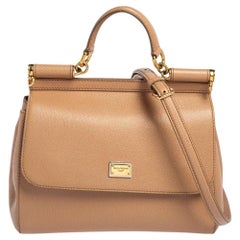 Dolce & Gabbana Beige Leather Medium Miss Sicily Top Handle Bag