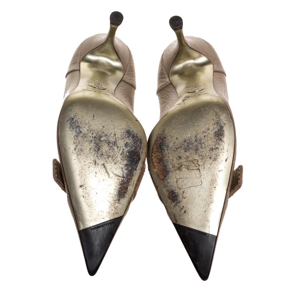 Dolce & Gabbana Beige Leather Pointed Toe Pumps Size 38 For Sale 2