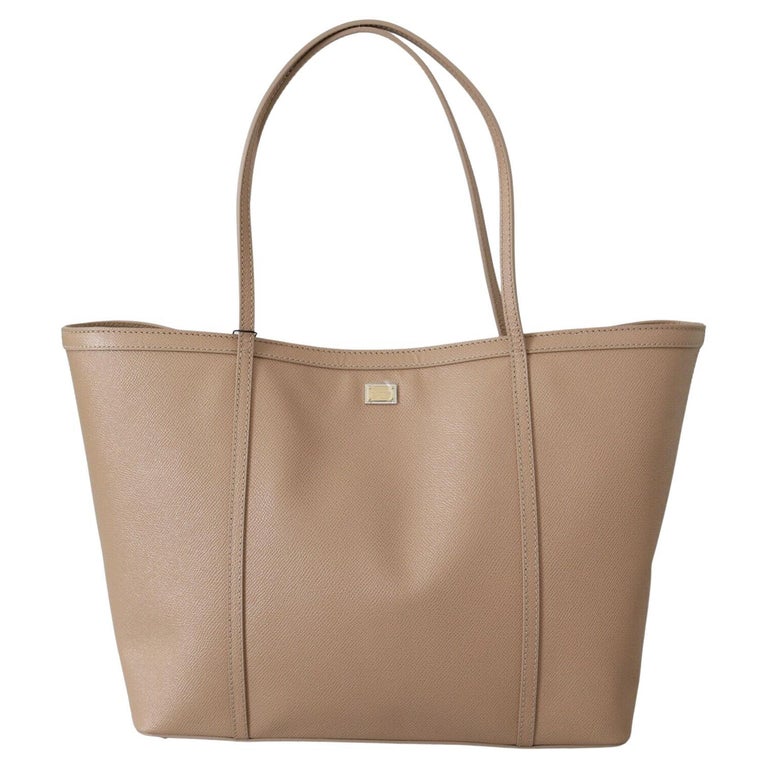 Dolce and Gabbana Beige Leather Shopping Tote Top Handle Bag Handbag DG at  1stDibs