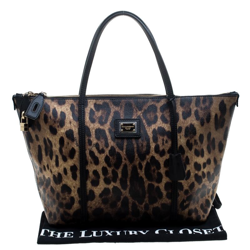 Dolce & Gabbana Beige Leopard Print PVC Miss Escape Tote 1