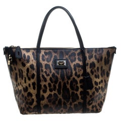 Dolce & Gabbana Miss Escape Tragetasche aus beigefarbenem PVC mit Leopardenmuster