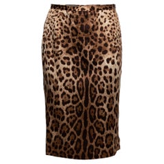 Dolce & Gabbana Beige Leopard Print Silk Pencil Skirt M