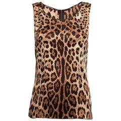 Dolce 
Gabbana Beige Top senza maniche in seta con stampa leopardata M.